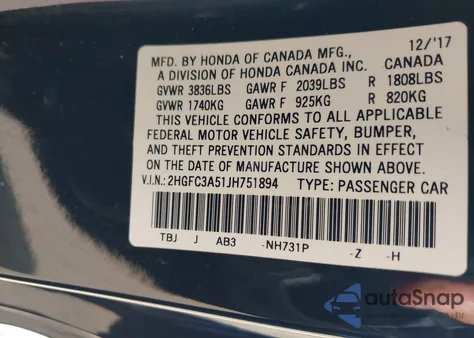 2018 Honda Civic Si from USA, damaged, VIN 2HGFC3A51JH751894